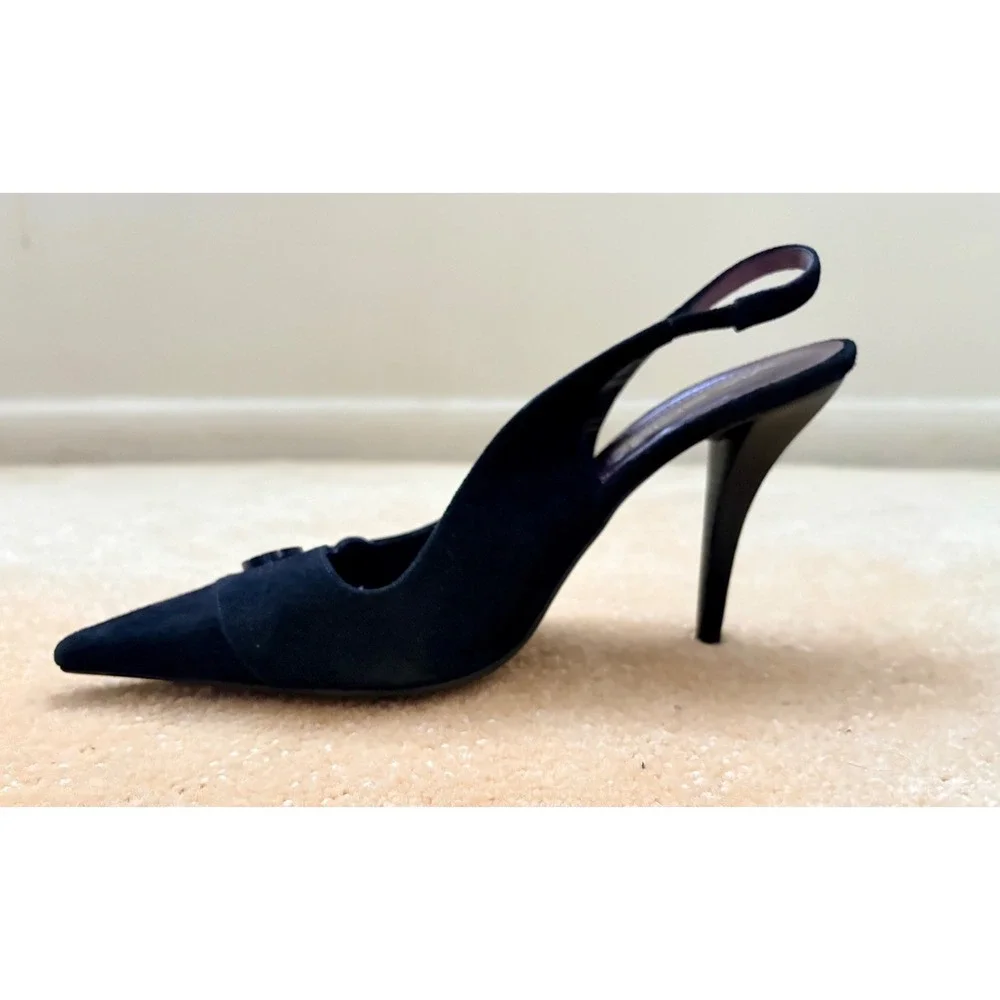 VIA SPIGA Italy‎ Black Suede Pointed Toe Slingback Heels Classy Dress Women Sz9
